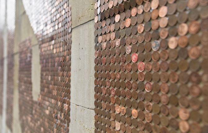 Crisis Street Art with Coins with by SpY