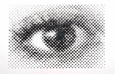 Eye Sculpture with 1252 Balls Playing on Anamorphosis