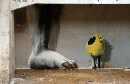 “Monzter”: Animated Mural Art By Kim Kwacz