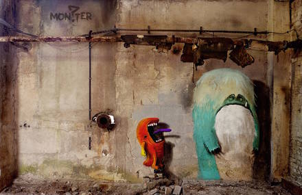 “Monzter”: Animated Mural Art By Kim Kwacz