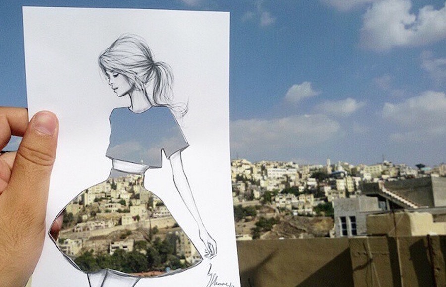 Cut-Out Dress Sketches Completed With Urban Scenes