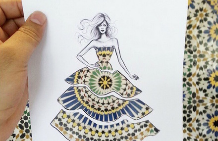 Cut-Out Dress Sketches Completed With Urban Scenes