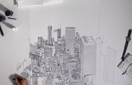 Impressive Sketched Panoramic View of NYC