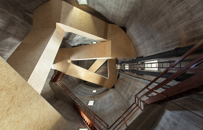 Wooden Stairs in a Water Tower