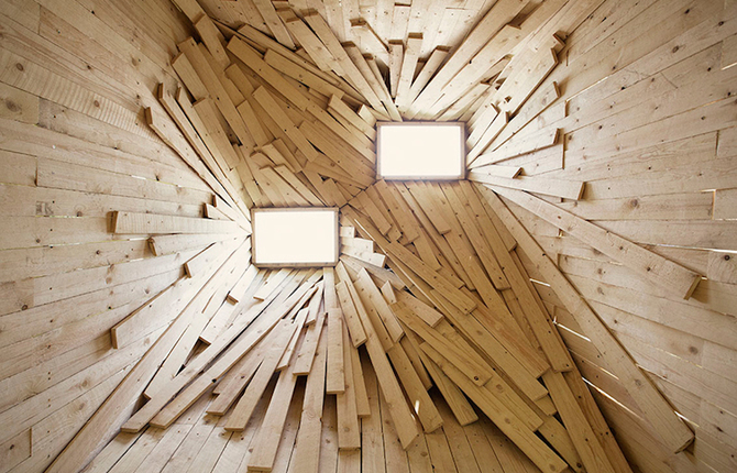 Wooden Deep Cave Installation Made with Planks