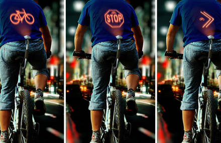 Bicycle Device Showing Illuminated Signals On Cyclist’s Back