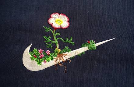 Flowery Embroideries Stitched on Classic Sportswear Logo