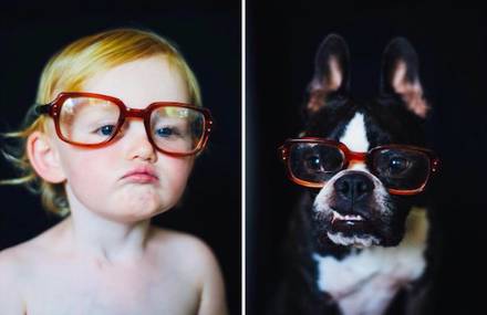 Little Girl and Dog in Similar Settings