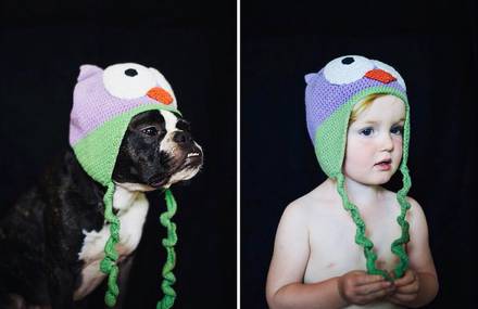 Little Girl and Dog in Similar Settings