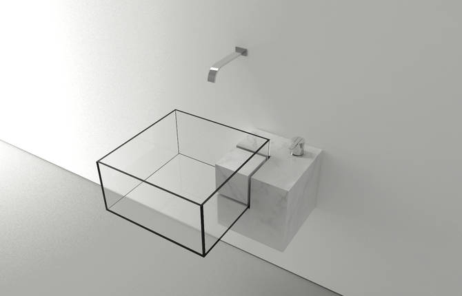 Invisible Bathroom Sink Made of Marble and Glass