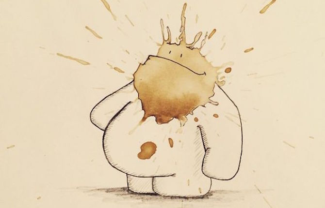 Funny Monster Drawings Made From Coffee Stains