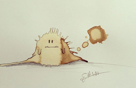 Funny Monster Drawings Made From Coffee Stains