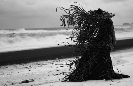 Wandering Creature made from Discarded VHS Tape