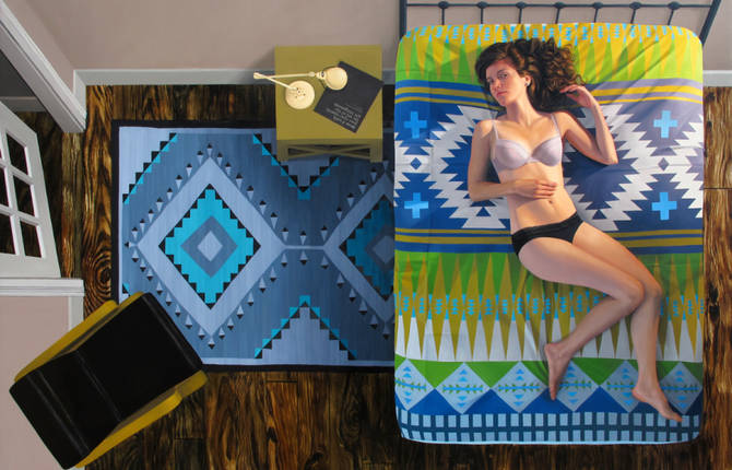 Photorealistic Painted Portraits of Women on Bed