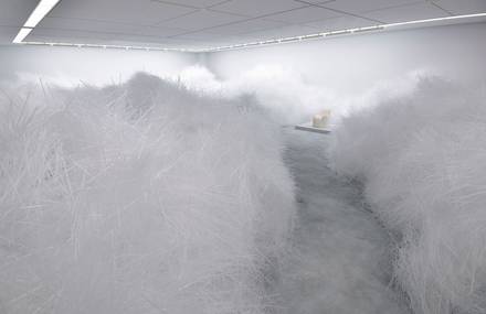 White Tornado Installation Made of Transparent Straws