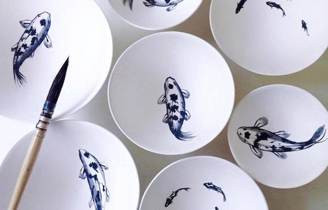 Delicate Fish Paintings and Ceramics