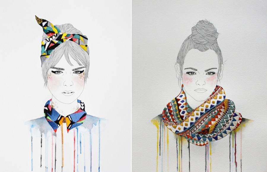 Fashion Illustrations with Embroidered Accessories