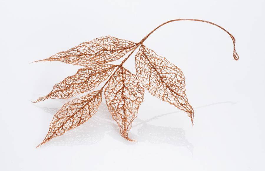 Leaf Sculptures with Human Hair