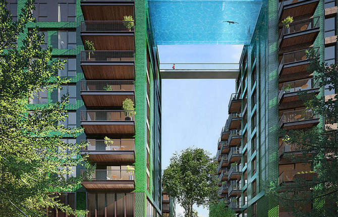 A Swimming Pool Between Two Towers In London