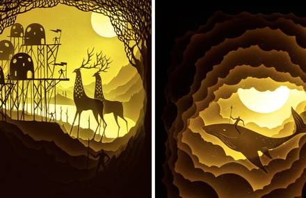 Elegant Light Box Paper Cut Dioramas