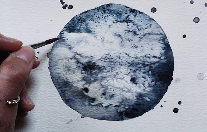 Watercolor Moon Paintings