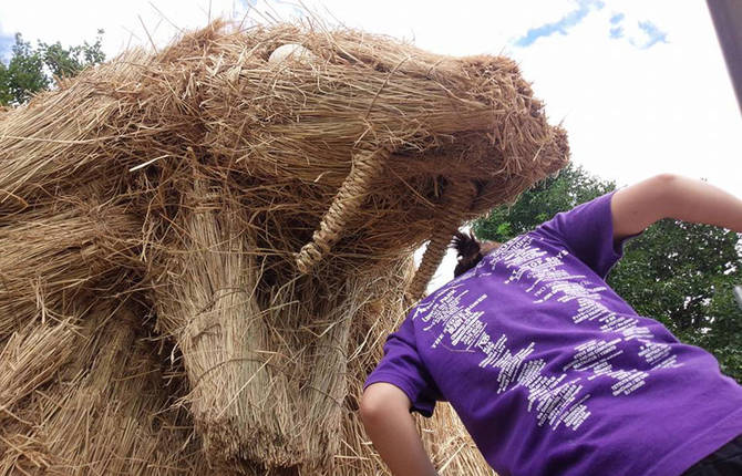 Giant Straw Dinosaurs and Animals in Japan Fields