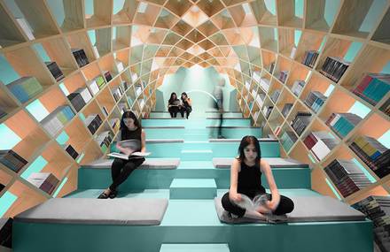 Domed Bookshelf Inside a Library