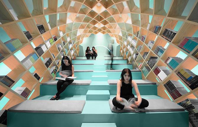 Domed Bookshelf Inside a Library