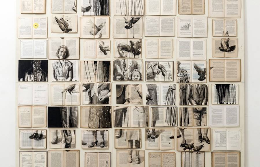 Hundreds of Vintage Books Turned Into Giant Mural Illustrations