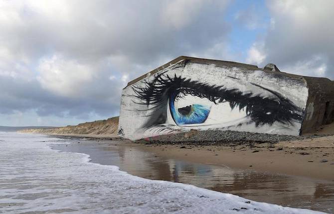 Eye Street Art Piece on a French Beach