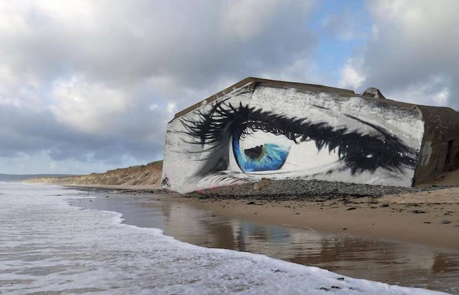 Eye Street Art Piece on a French Beach