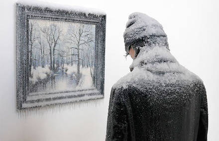 Frozen Man Alongside Icy Painting