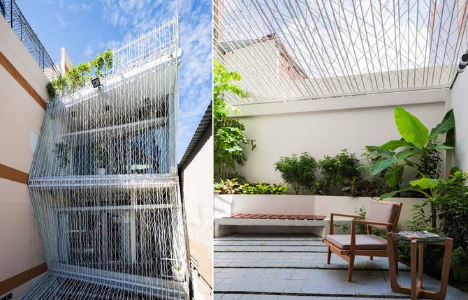 Vietnamese Breeze House Facade Filled by Lattice Panels