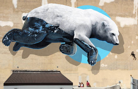 Huge Polar Bear Mural in Turin