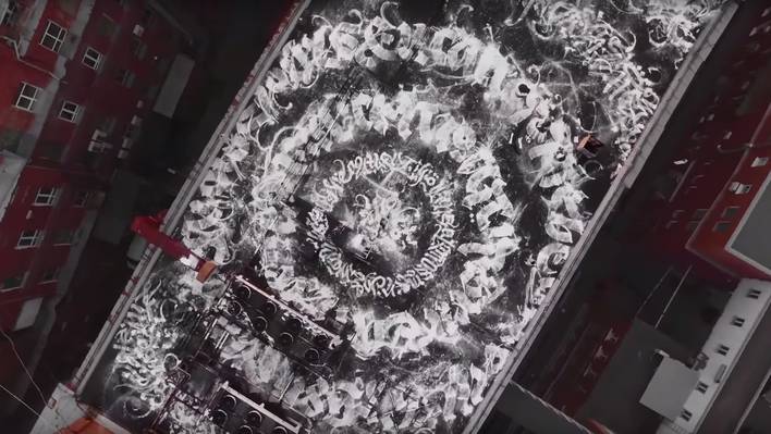 Drone Footage of Calligraphers Painting a Rooftop