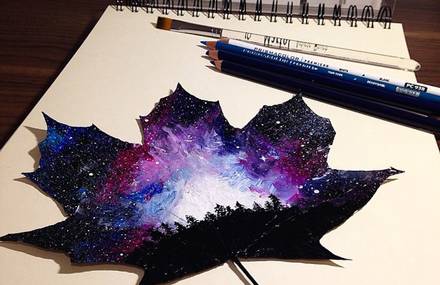 Fallen Autumn Leaves Used As Canvases For Paintings