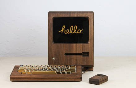 Wooden Apple Macintosh with Golden Keyboard