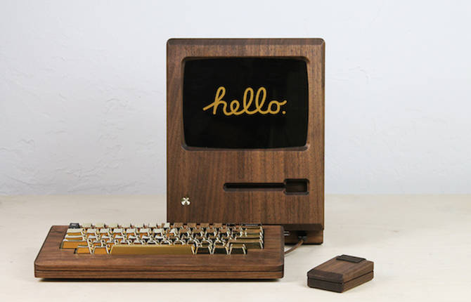 Wooden Apple Macintosh with Golden Keyboard