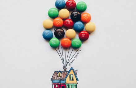 Cartoon Illustrations completed with Childhood Sweets