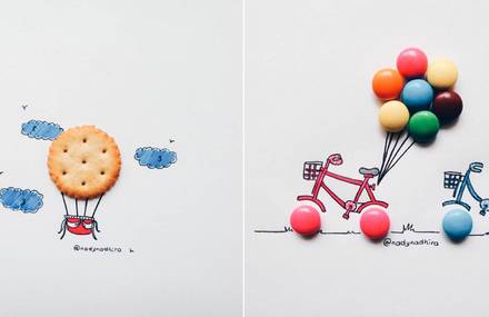 Cartoon Illustrations completed with Childhood Sweets