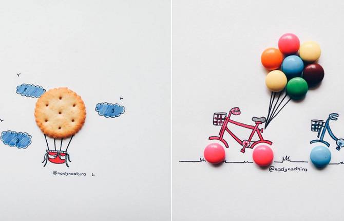 Cartoon Illustrations completed with Childhood Sweets