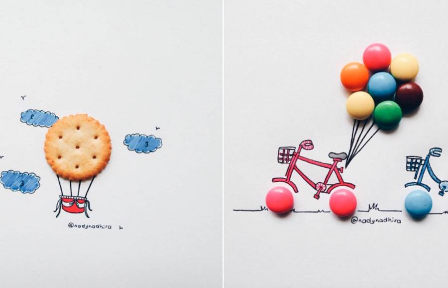 Cartoon Illustrations completed with Childhood Sweets