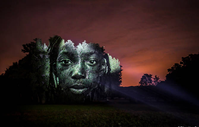 Portraits Mapping Projected on Trees and Rocks