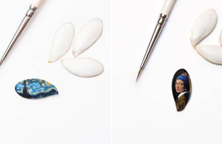 Miniature Paintings on Pumpkin Seeds