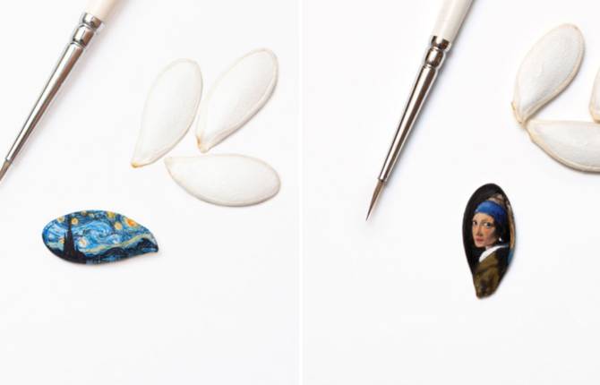 Miniature Paintings on Pumpkin Seeds