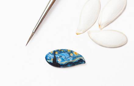 Miniature Paintings on Pumpkin Seeds