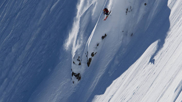 Skiing on the Mountain Faces of Alaska