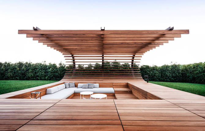 Private Pool With a Wooden Curved Terrace