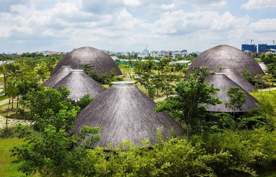 Bamboo Domes Emerging Over Park in Ho Chi Minh