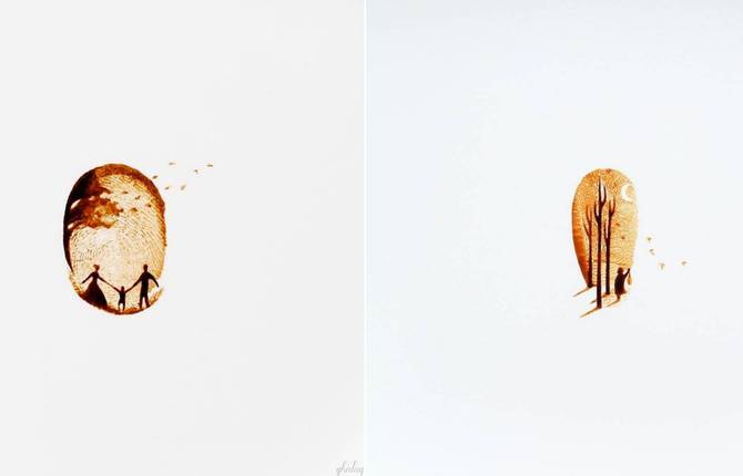Intricate Fingerprints Paintings made with Coffee